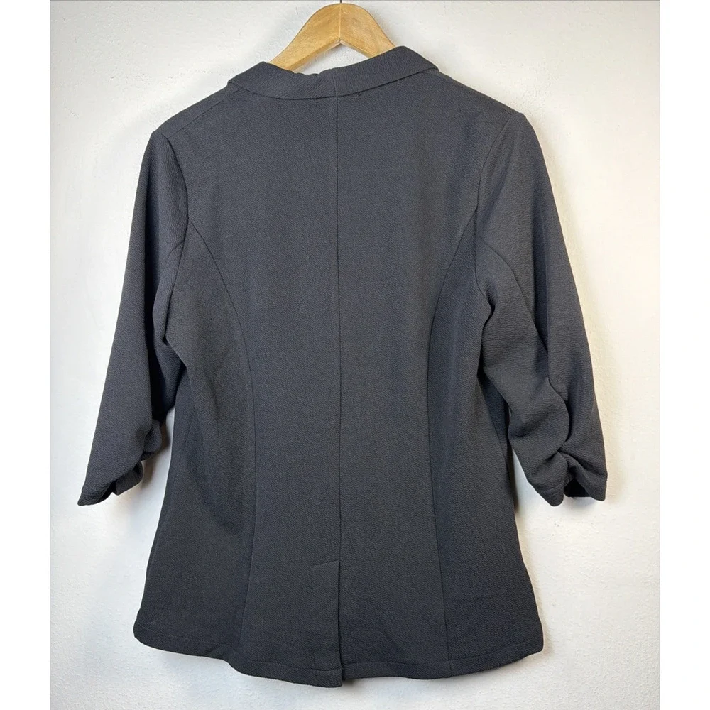 Beyove black blazer large jacket 3/4 gathered sleeve suit stretchy bohemian NWT - Picture 7 of 11